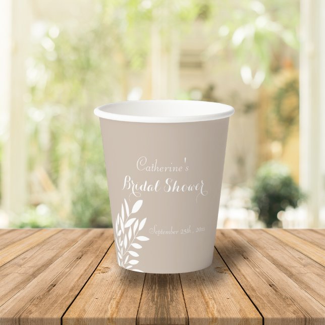 Beige minimal greenery Bridal Shower Paper Cups (Creator Uploaded)