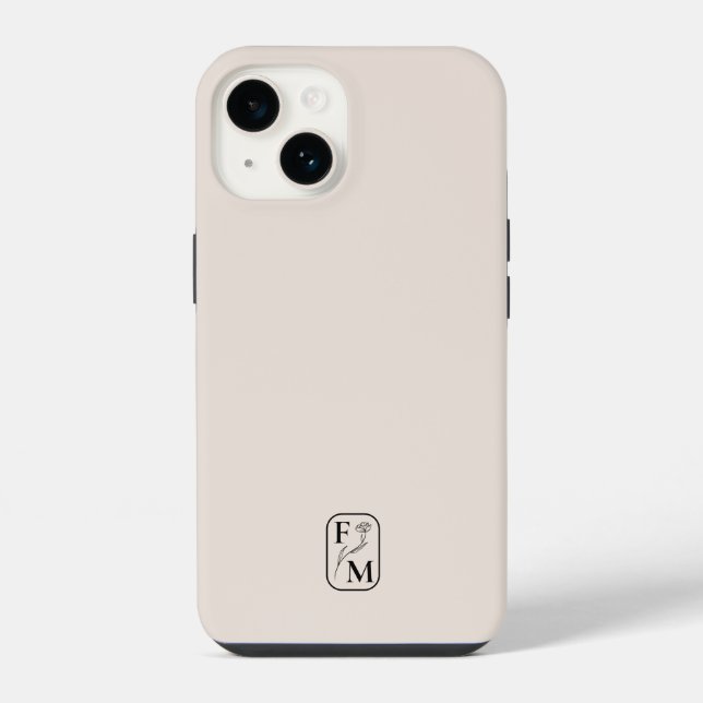 Beige Minimal Modern Initial Botanical Monogram iPhone Case (Back)