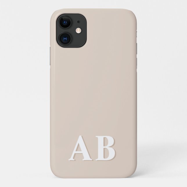 Beige Minimal Modern Initial Monogram Case-Mate iPhone Case (Back)