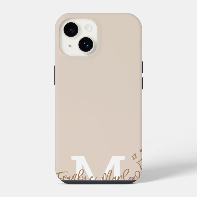 Beige Minimal Modern Initial Monogram Name iPhone Case (Back)