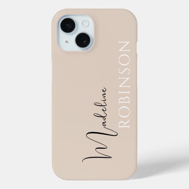 Beige Minimal Modern Initial Name Script Case-Mate iPhone Case (Back)