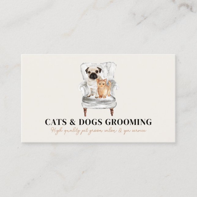 Beige Minimal modern Sofa Pug Dog Cat Pet Business Card (Front)