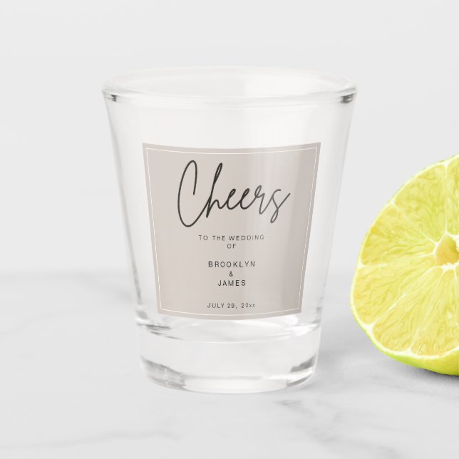 Beige Minimal Wedding Shot Glass (Front)