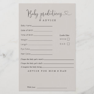 Beige Minimalist Baby Predictions Advice Card