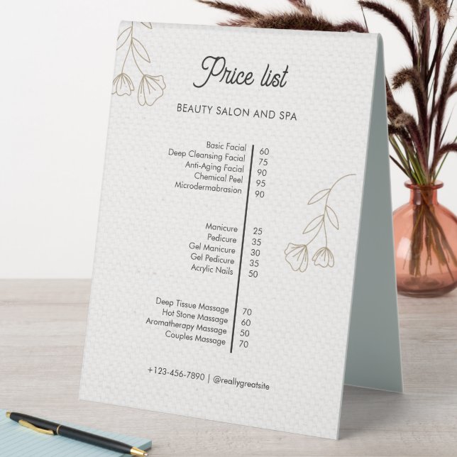 Beige Minimalist Beauty Salon Price List  (In SItu (Table))