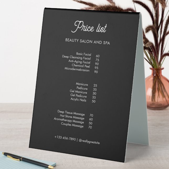 Beige Minimalist Beauty Salon Price List  (In SItu (Table))