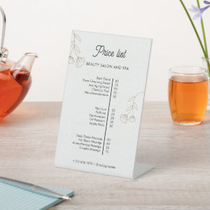 Beige Minimalist Beauty Salon Price List Pedestal Sign