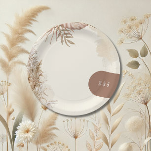beige Minimalist Boho Wedding Theme  Paper Plate