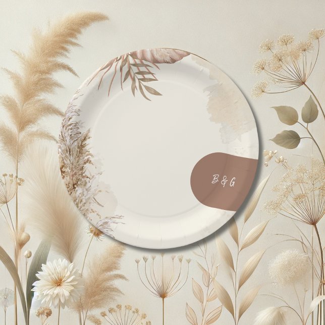 beige Minimalist Boho Wedding Theme  Paper Plate (Creator Uploaded)