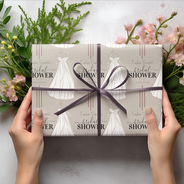 Beige Minimalist Bridal Shower Cute Wrapping Paper (Creator Uploaded)