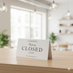 Beige Minimalist Closed Business Table Tent Sign 