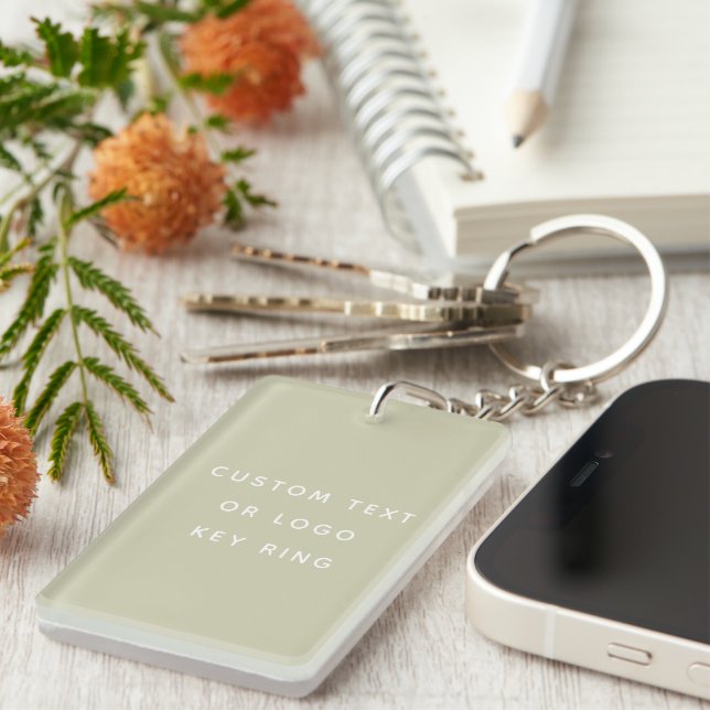 Beige Minimalist Custom Text Or Logo Key Ring (Front Right)