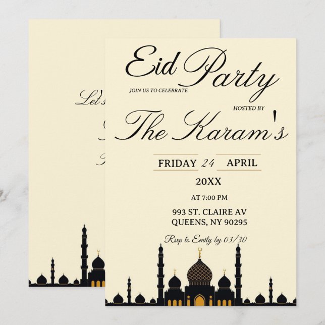 Beige Minimalist  elegant Eid Party Invitation  (Front/Back)