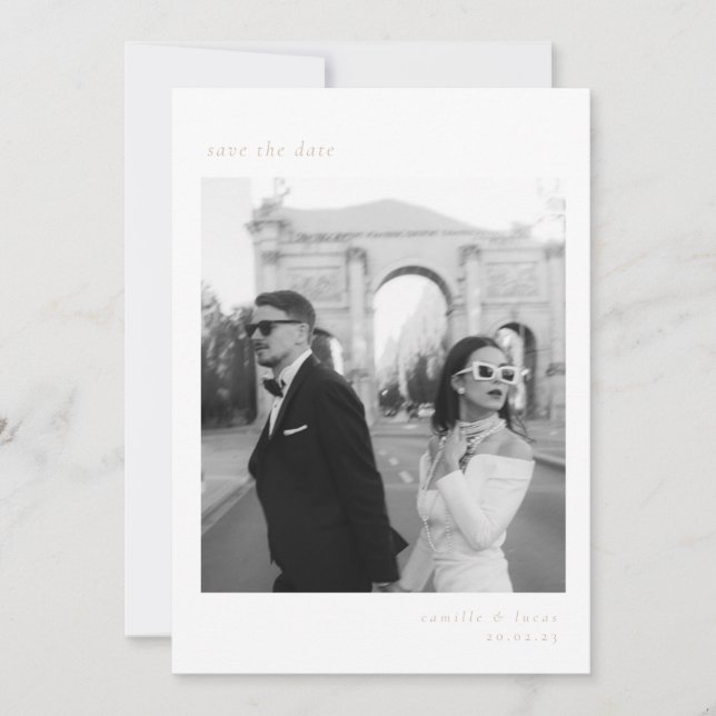Beige Minimalist Elegant Photo Save the date Invitation (Front)