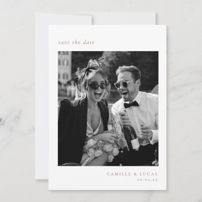 Beige Minimalist Elegant Photo Save the date Invitation (Front)