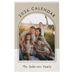 Beige Minimalist Family Photo 2026 Monthly  Calendar
