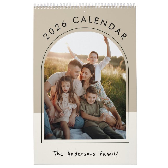 Beige Minimalist Family Photo 2026 Monthly  Calendar (Cover)