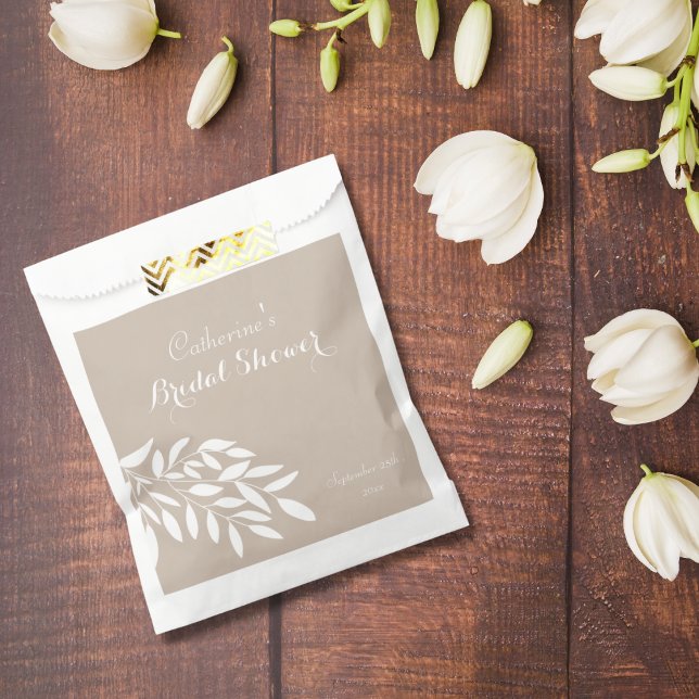 Beige minimalist greenery Bridal Shower Favour Bags (Creator Uploaded)