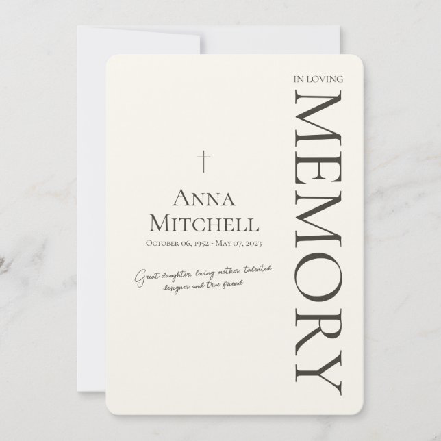 Beige Minimalist In Loving Memory Funeral Invitation (Front)