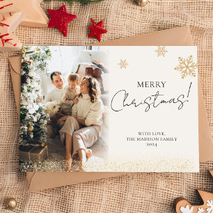 Beige Minimalist Merry Christmas Family Photo Holiday Card
