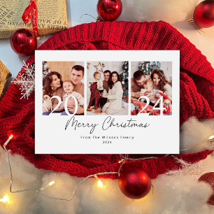 Beige Minimalist Merry Christmas Family Photo Holiday Card