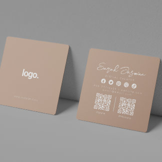 Beige Minimalist Modern Influencer Scannable Square Business Card