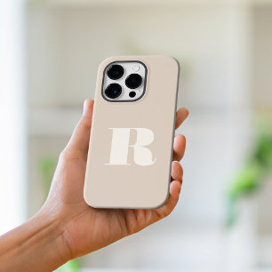 Beige Minimalist Modern Initial Bold Monogram iPhone 15 Pro Max Case