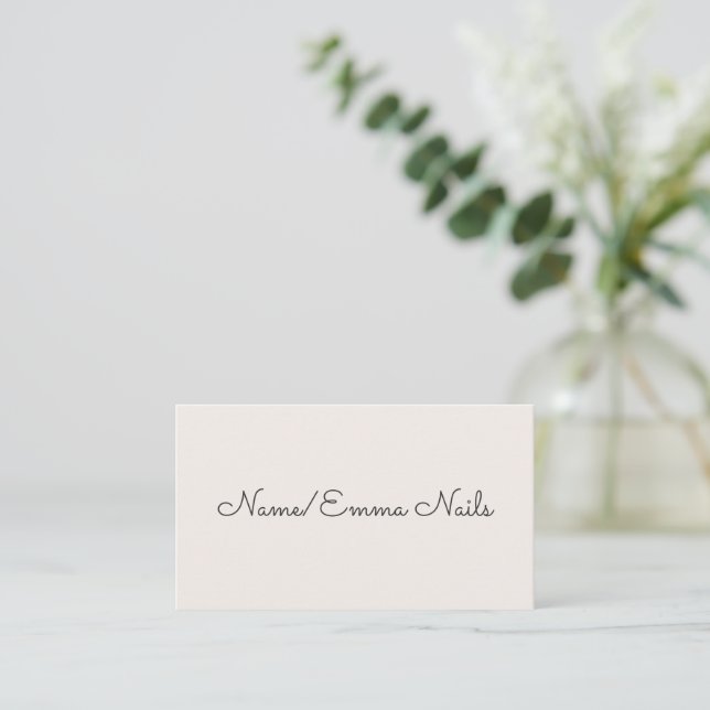 Beige Minimalist Nail Tech Business Card (Standing Front)