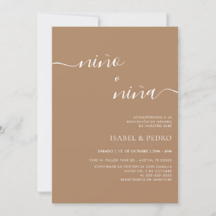 Beige Minimalist Nino o Nina Spanish Gender Reveal Invitation