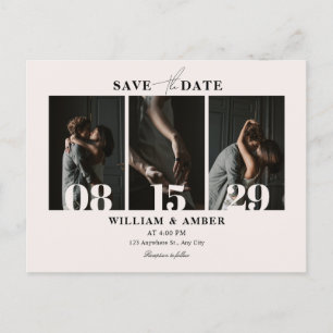 Beige minimalist photo collage wedding postcard