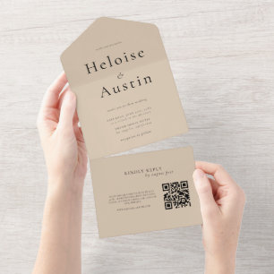 Beige Minimalist QR Code All in one invitation