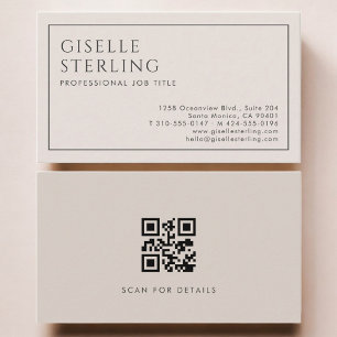 Beige Minimalist QR Code Professional Business Card