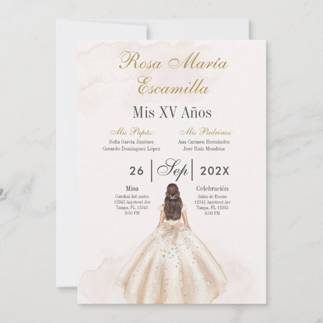 Beige minimalist Quinceañera invitation (Front)