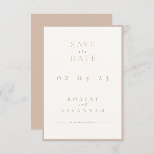 Beige Minimalist Save the Date Card (Front/Back)