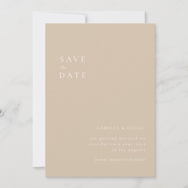 Beige Minimalist Text and Photo Save the date Invitation (Front)