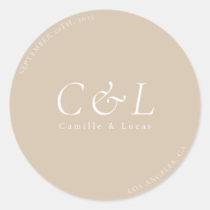 Beige Minimalist wedding classic round sticker