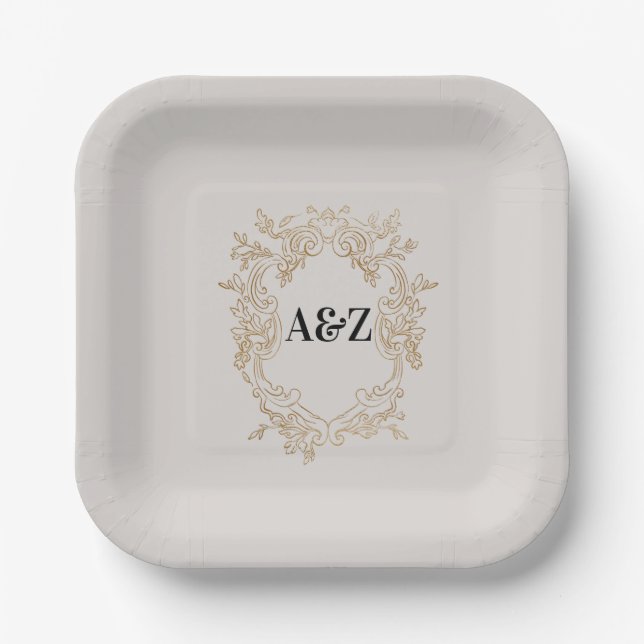 Beige Minimalist WEDDING  Paper Plate (Front)