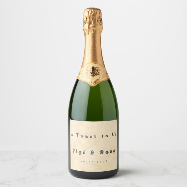 Beige Minimalist Wedding Sparkling Wine Label  (Front)