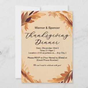 Beige Minimalist Wreath Thanksgiving Dinner Invitation