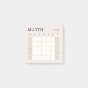 Beige Minimalistic Monthly Planner Calendar Post-it Notes