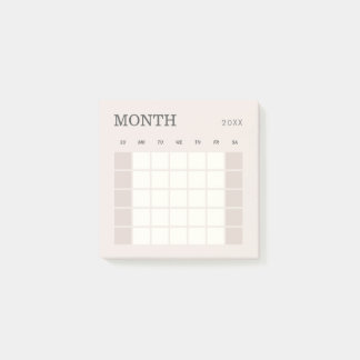 Beige Minimalistic Monthly Planner Calendar Post-it Notes