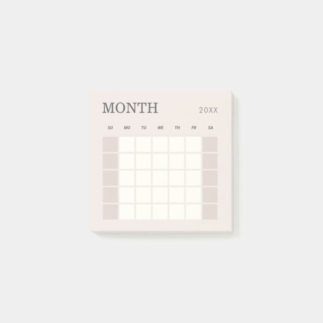 Beige Minimalistic Monthly Planner Calendar Post-it Notes (Front)