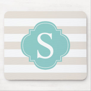 Beige Mint Stripes Monogram Mouse Mat
