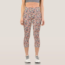 Beige Mix Flowers Pattern Capri Leggins