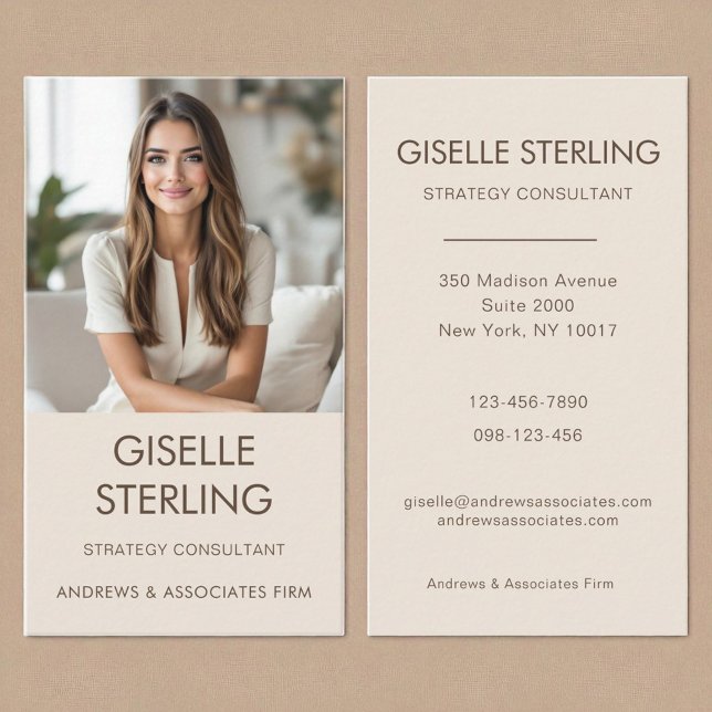 Beige Mocha Minimal Professional Photo Modern Business Card (Creator Uploaded)