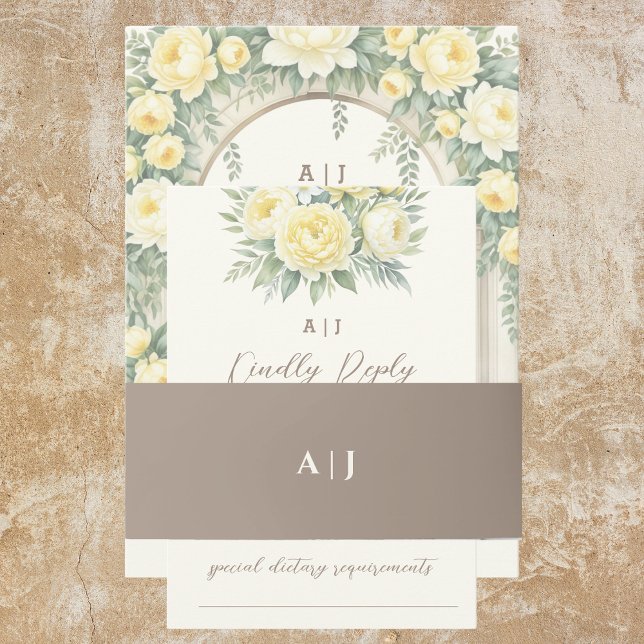 Beige Mocha Monogram Wedding Invitation Belly Band (Creator Uploaded)