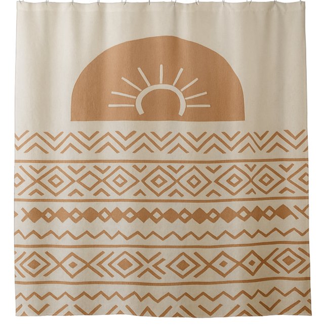 Beige Modern Bohemian Shower Curtain (Front)