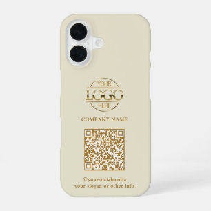 Beige Modern Business Logo & QR Code Promotional iPhone 16 Case