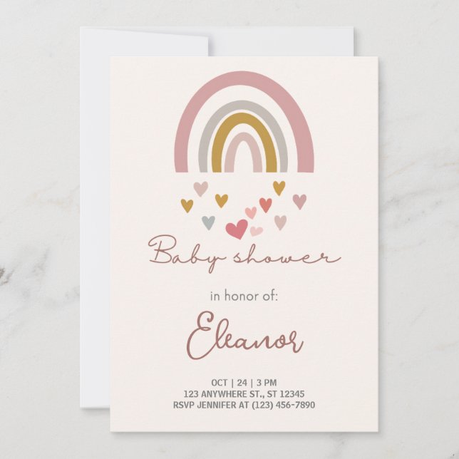 Beige Modern Cute Rainbow Baby Shower  Invitation (Front)
