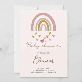 Beige Modern Cute Rainbow Baby Shower Invitation